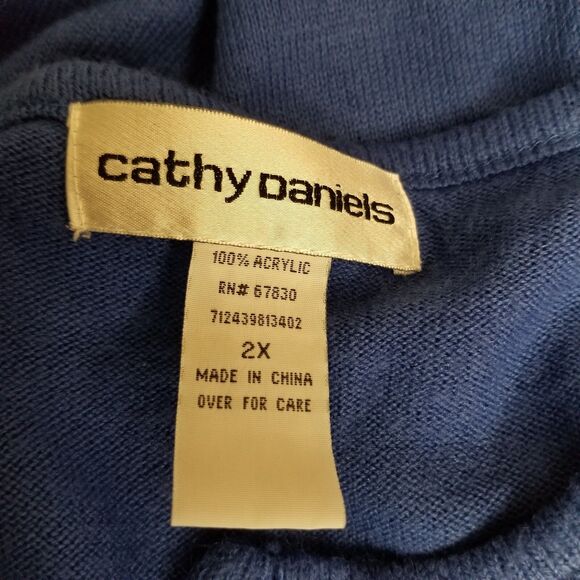 Women' Sweater Top Cathy Daniels Studded Embellished V-Neck Blue 3/4 Size 2X - Picture 5 of 5